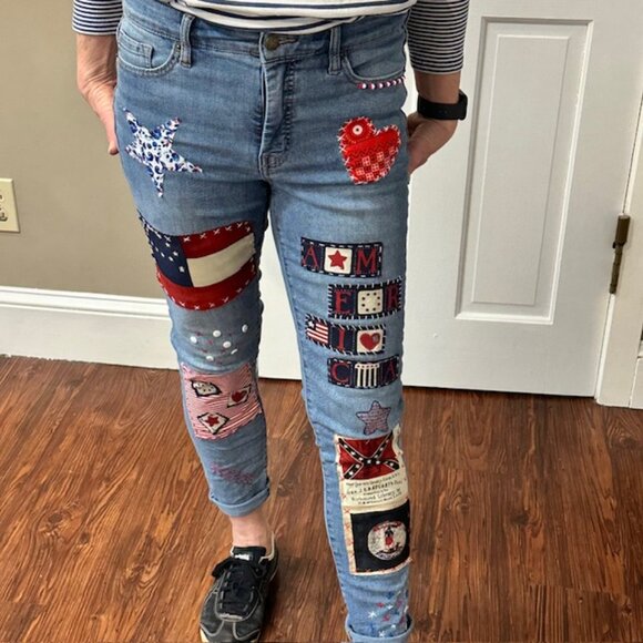 July 4th Special !!! Jessica Simpson Sz 6 Stretch Patchwrk OOAK Patriotic Jeans - Picture 8 of 8